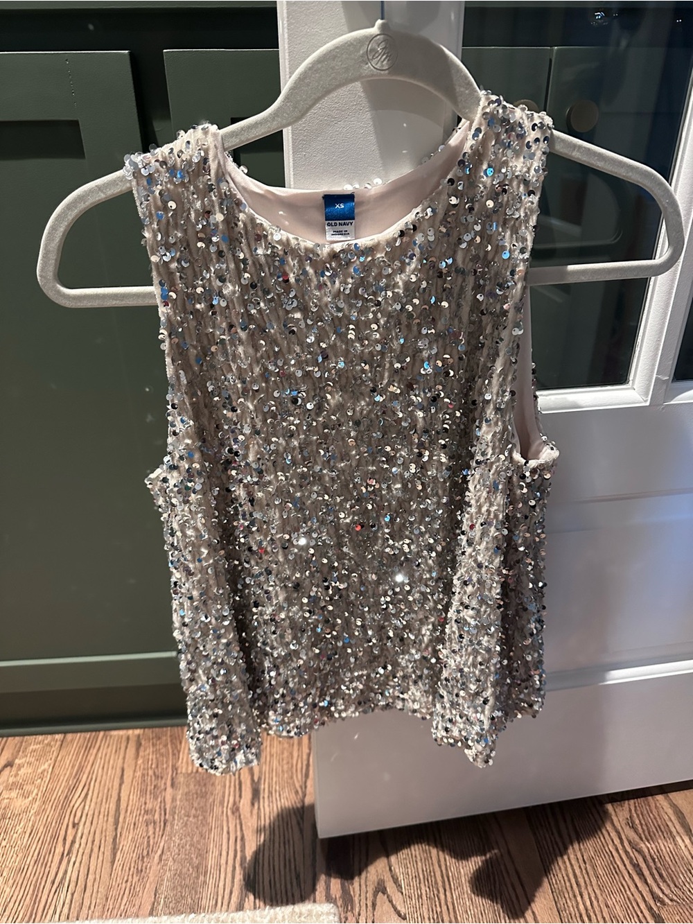 Old Navy Sequin Embellished Tank - cream and silver